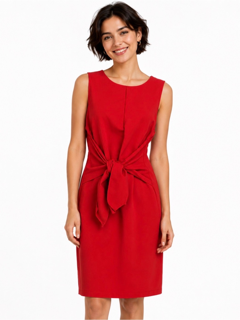 Do+Be red knee length sleeveless everyday work dress with front tie size small